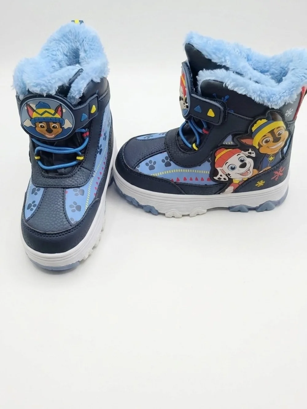 Blue Kids Winter Boots with Paw Print and Character Accents